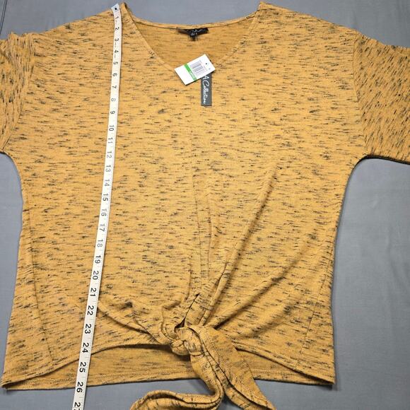 A+A Collection Brown Black Shirt NEW Stretch Knit 3/4 Sleeves V-Neck Women L Top - Picture 8 of 10